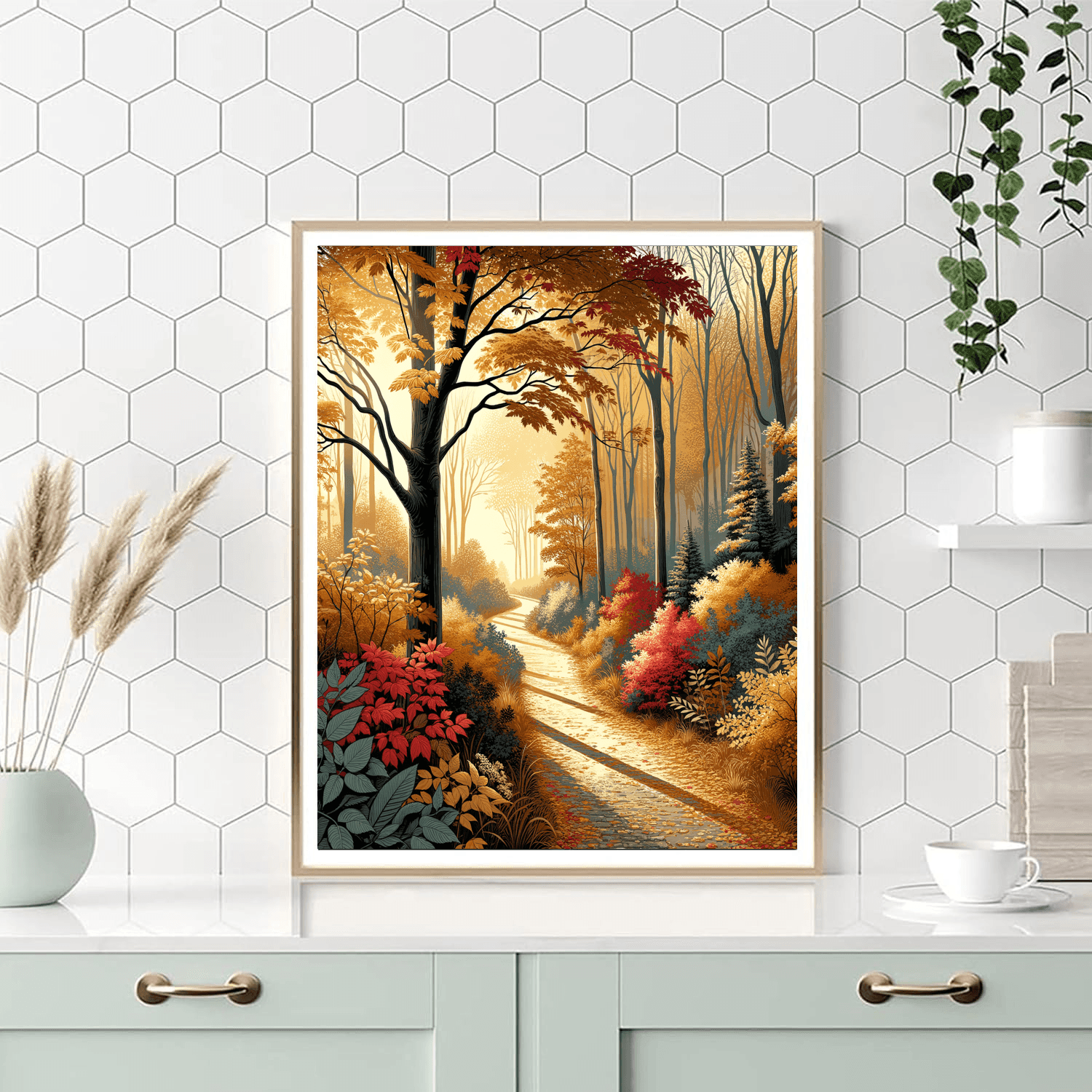 Golden Autumn Path Paint By Numbers Art