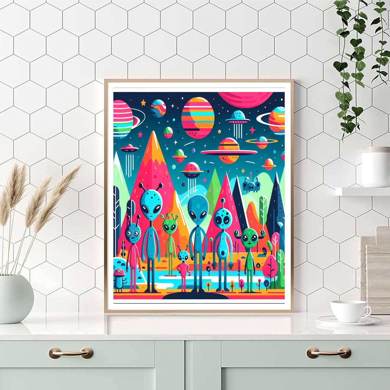 Funny Alien Planet Exploration Painting Number Kit