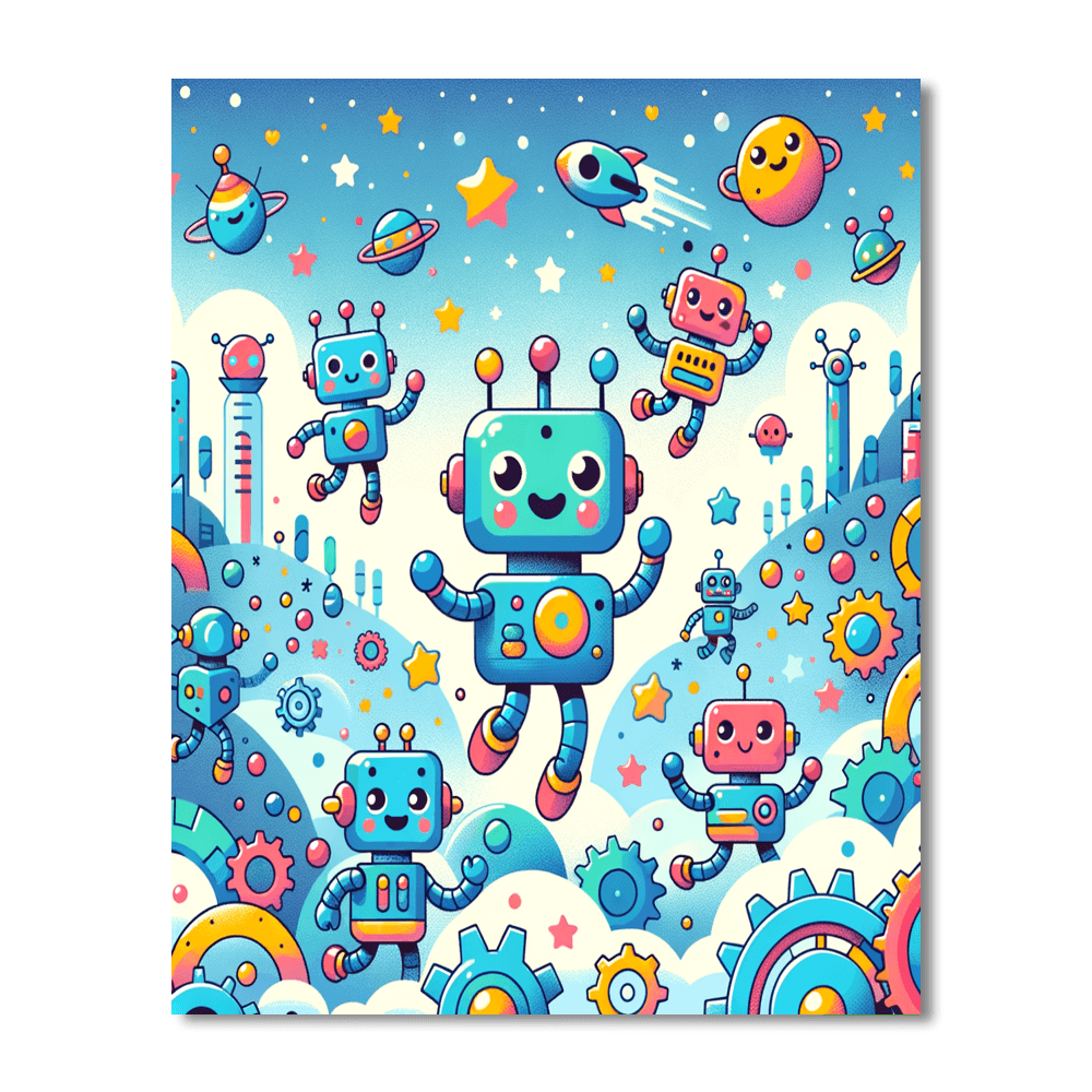 Whimsical Robot Adventures Painting By Numbers Kit