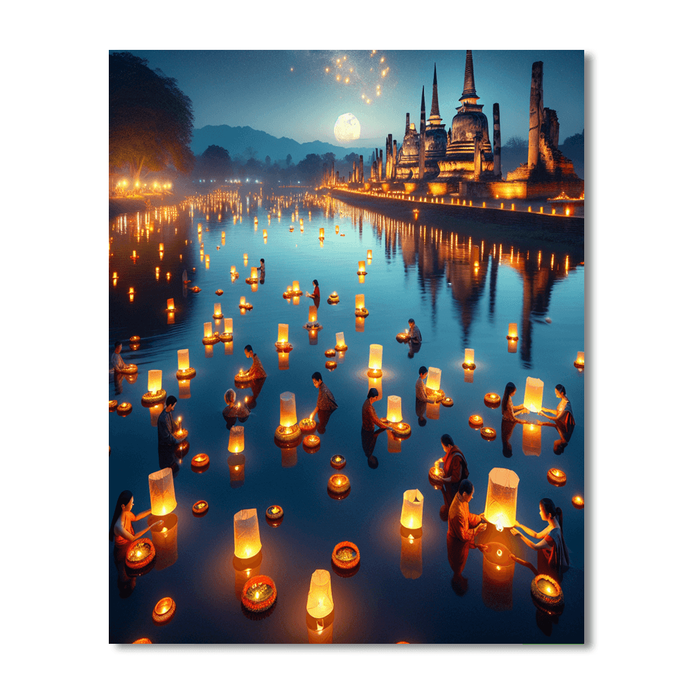 Loi Krathong - Sukhothai, Thailand Painting By Numbers Kit