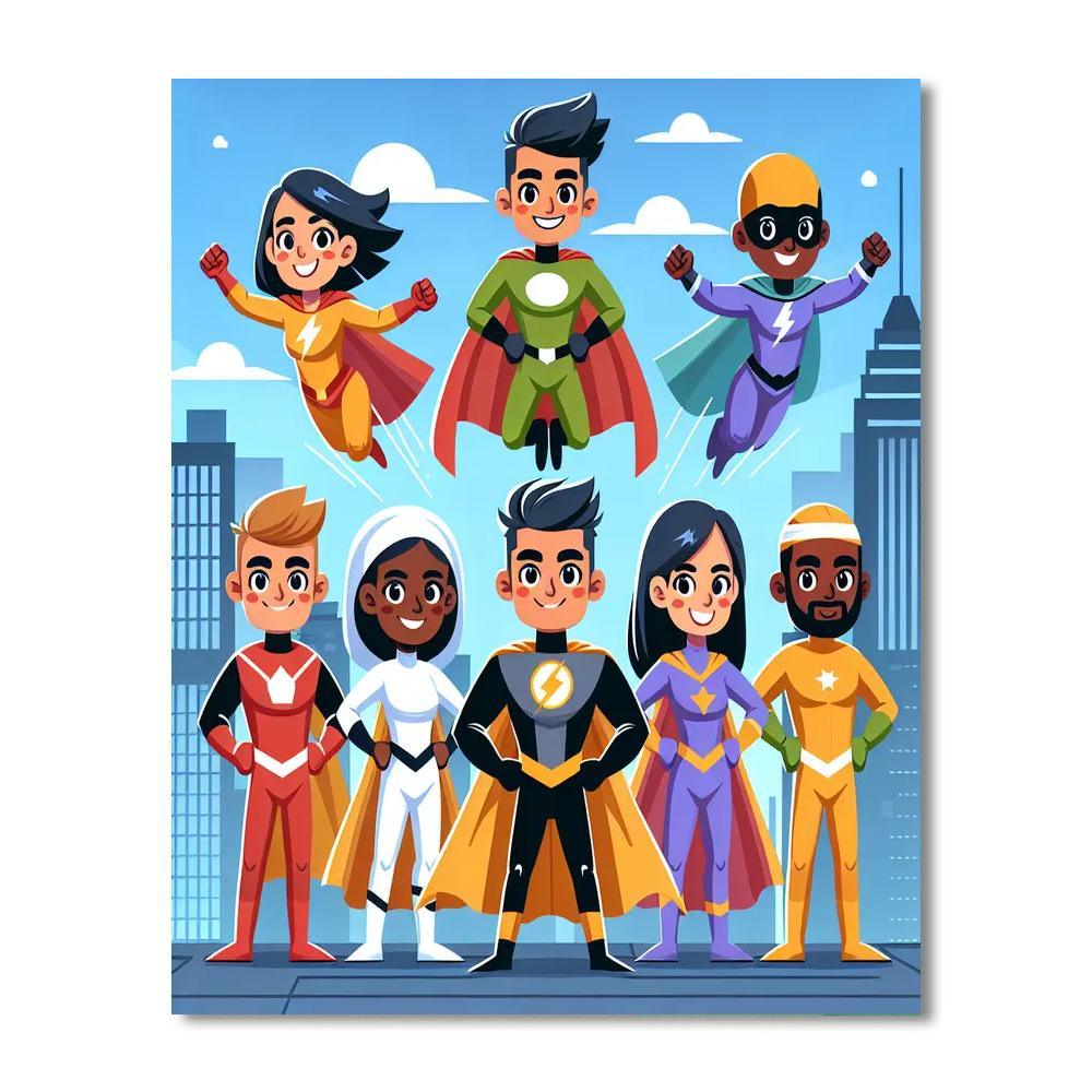 Friendly Superheroes Unite Number Painting