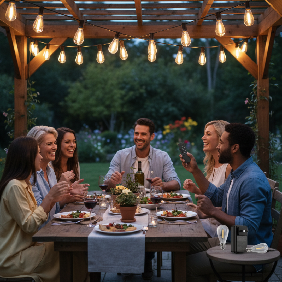 LED Outdoor String Lights With Remote Shatterproof Bulbs Waterproof And Dimmable Patio Lights