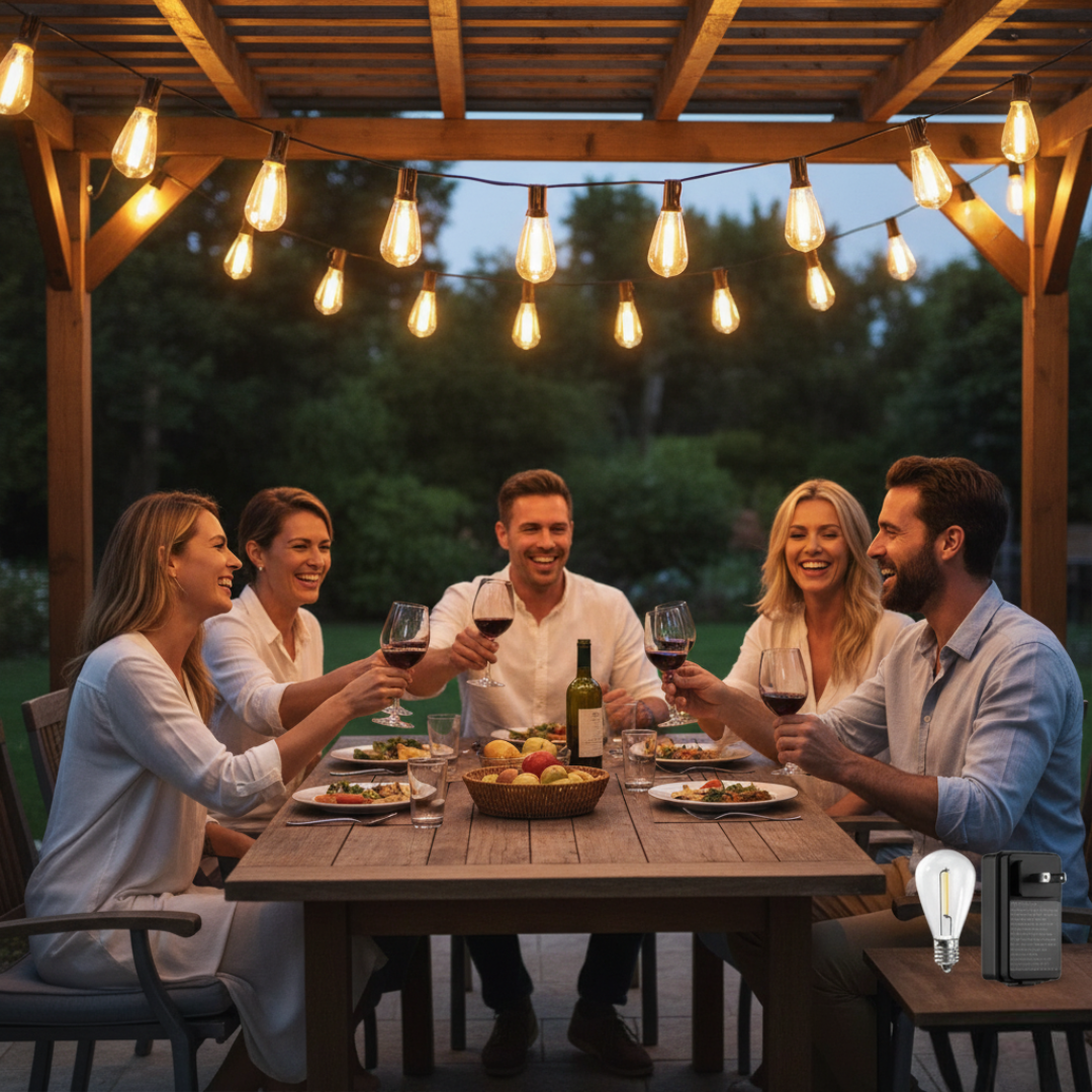 LED Outdoor String Lights With Remote Shatterproof Bulbs Waterproof And Dimmable Patio Lights