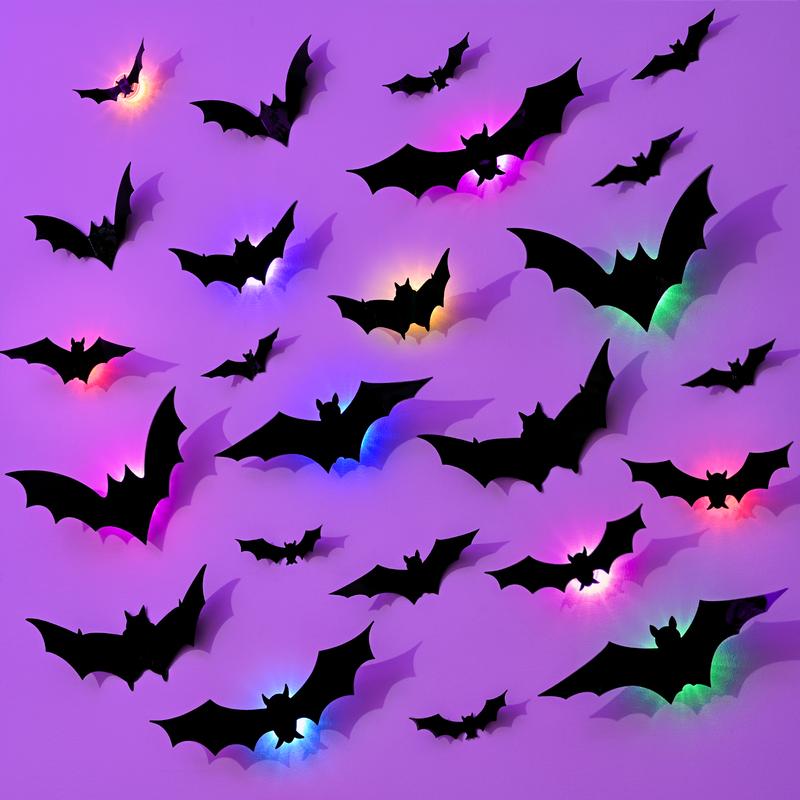 Halloween Themed 3D Bat Wall Sticker With LED Lights And Timer Remote
