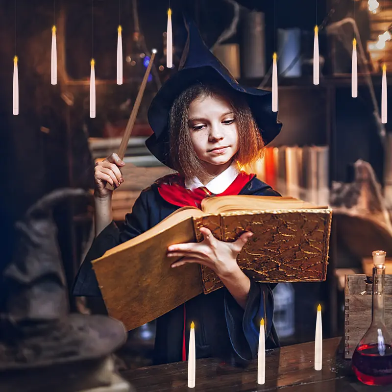 Flameless Flickering Hanging Halloween LED Candles Set With Magic Wand Remote For Holiday Decor