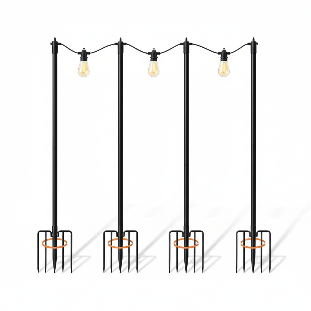 2 Pack Outdoor String Light Poles with Fork Base
