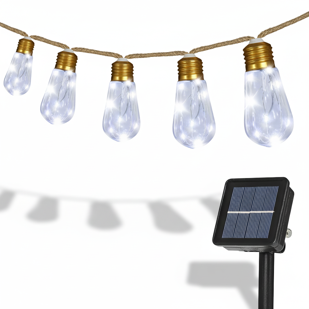24FT Solar Outdoor String Lights with 20 Shatterproof Bulbs