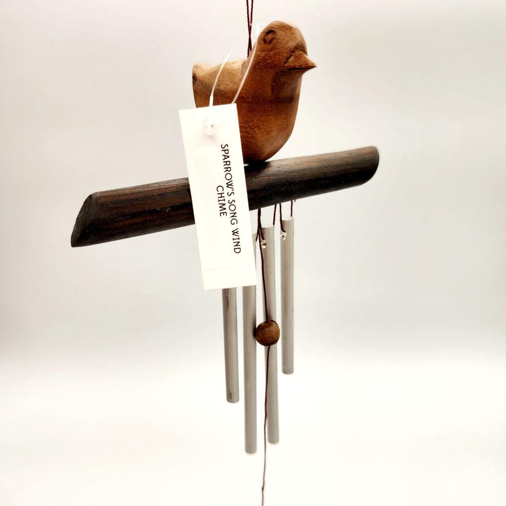 Handmade Wood Mini Wind Chime With Sparrow Song-Solar Wind LED Chime