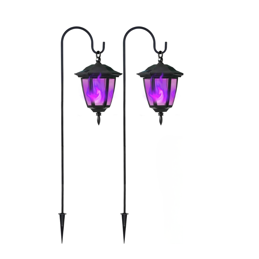 Solar Flame Hanging Lights With Shepherd Hooks For Outdoor Decor