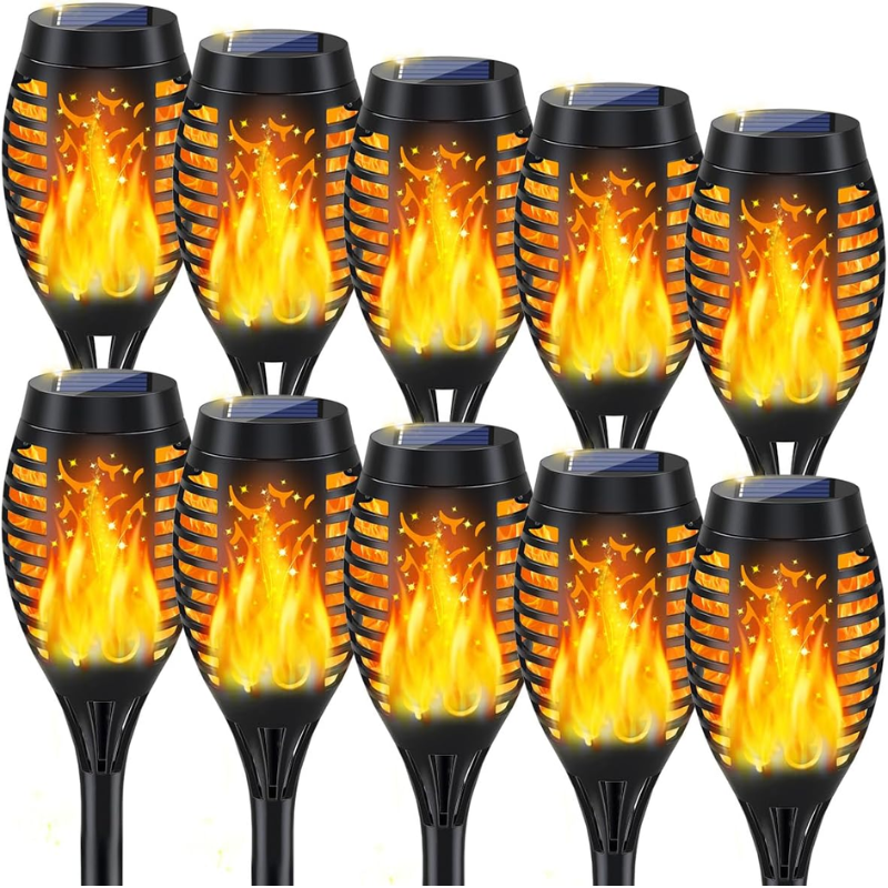 Pack Of 10 Solar Torch Lights With Flickering Flame For Halloween