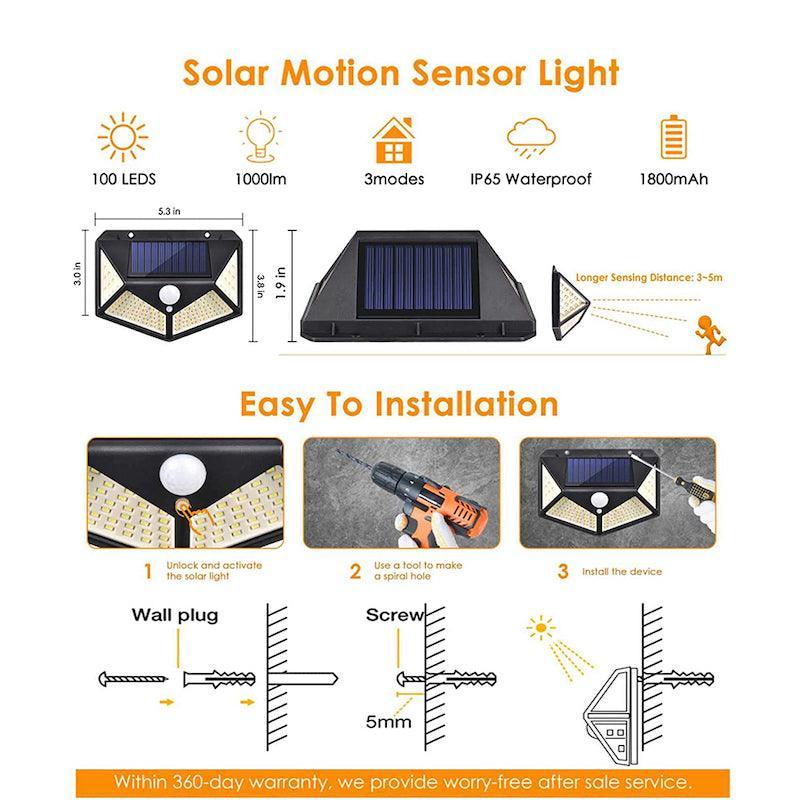 100 Solar Motion Sensor Light – Bright and Energy Efficient-Solar Wind LED Chime