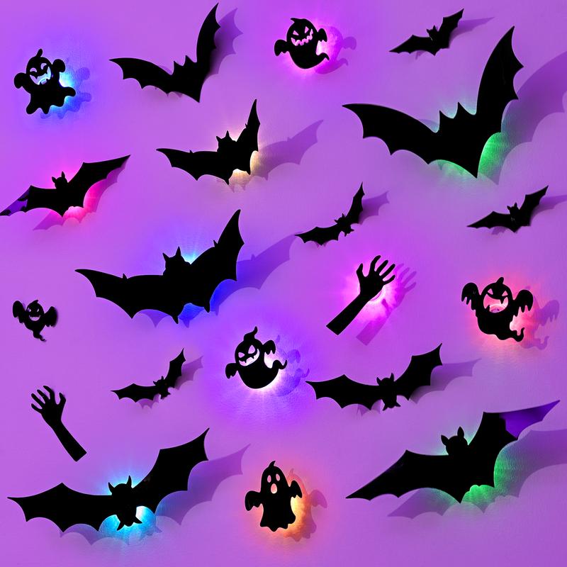 Halloween Themed 3D Bat Wall Sticker With LED Lights And Timer Remote