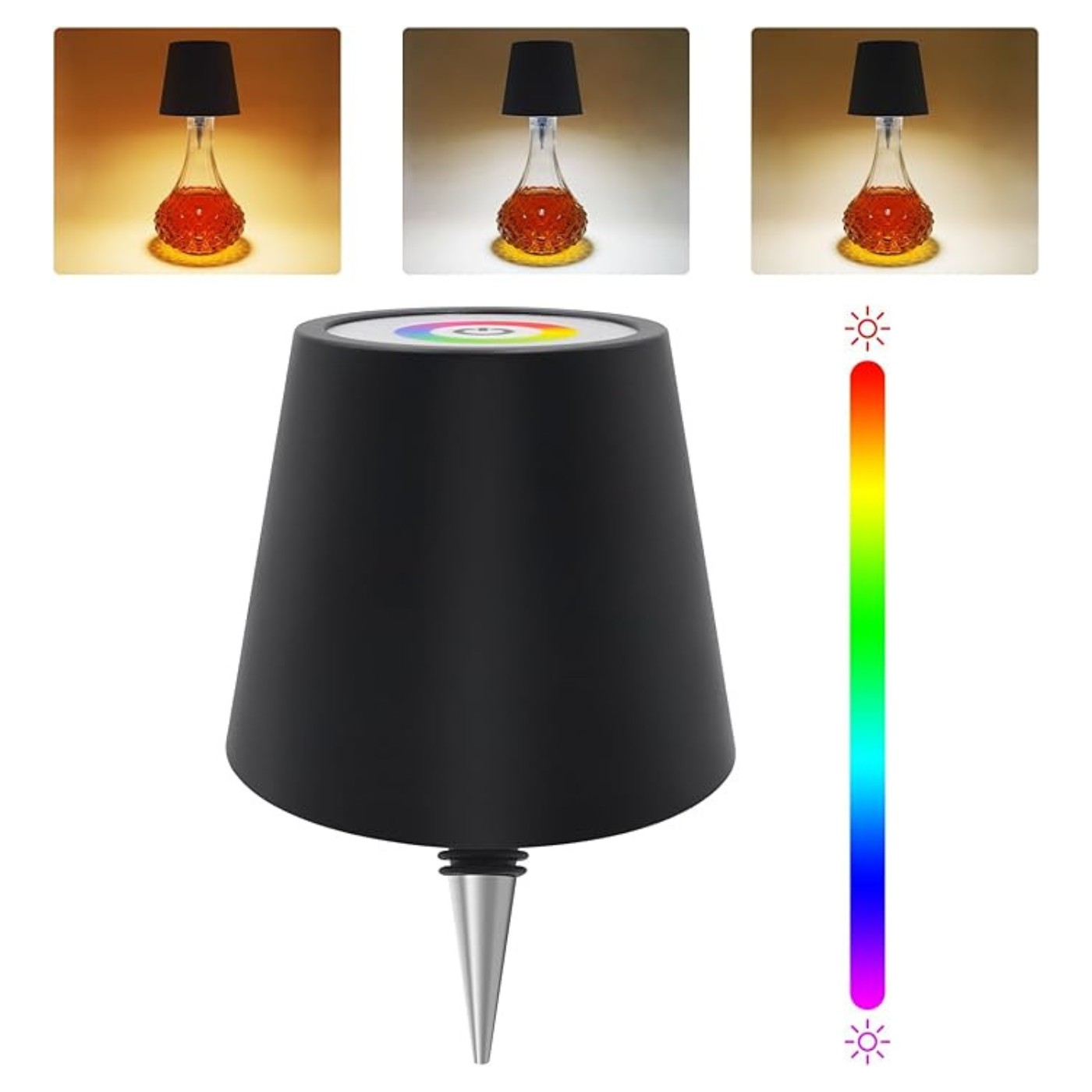 Wireless Bottle Lamp Metal Wine Bottle Light With 3 Color Light Dimming