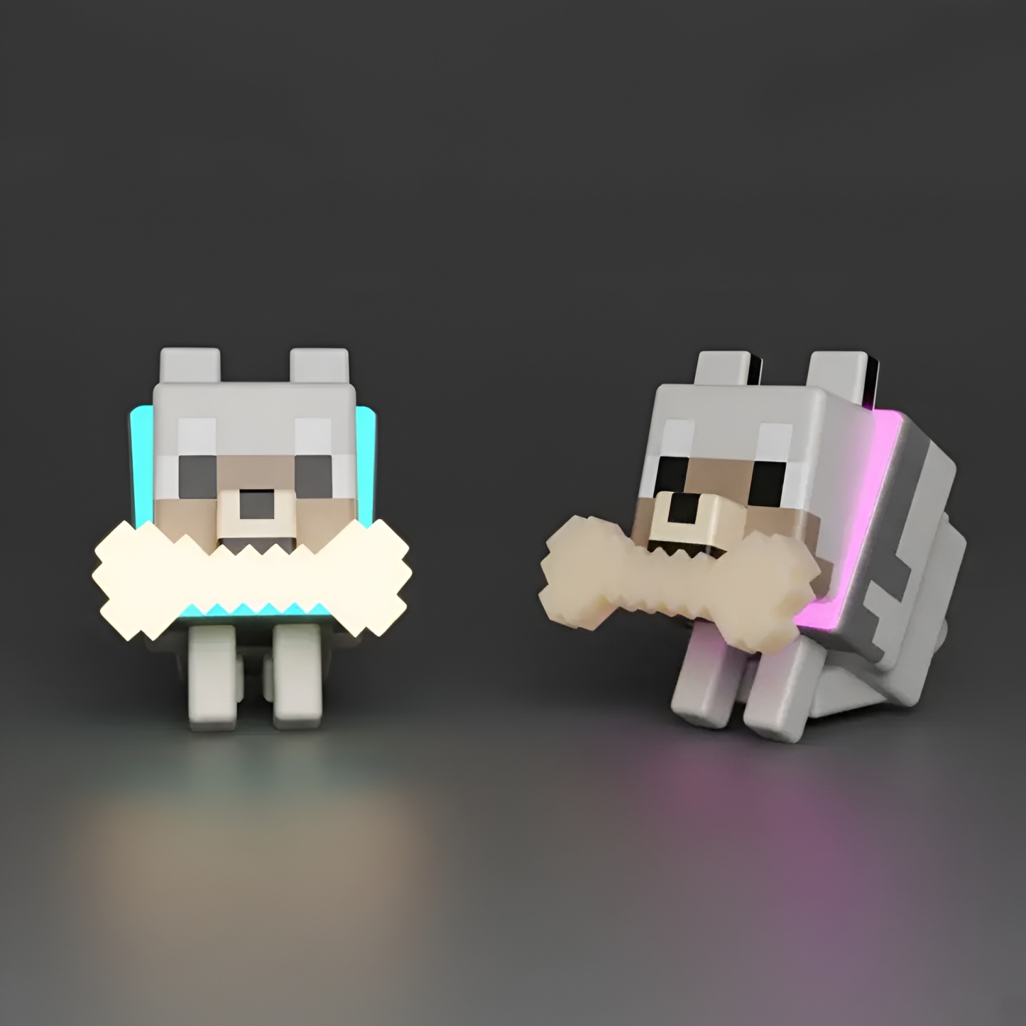 3D Printing Handmade Pixel Wolf LED Night Light with Glowing Bone and RGB Collar