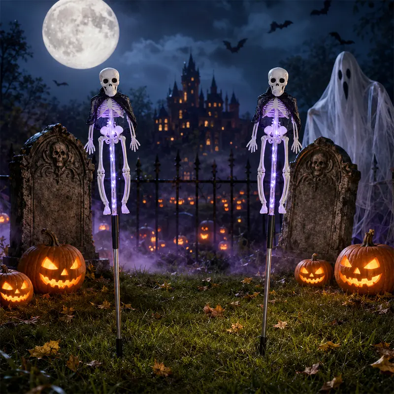 Pack Of 2 Halloween Themed Solar LED Stake Lights Set For Lawn And Porch Decor