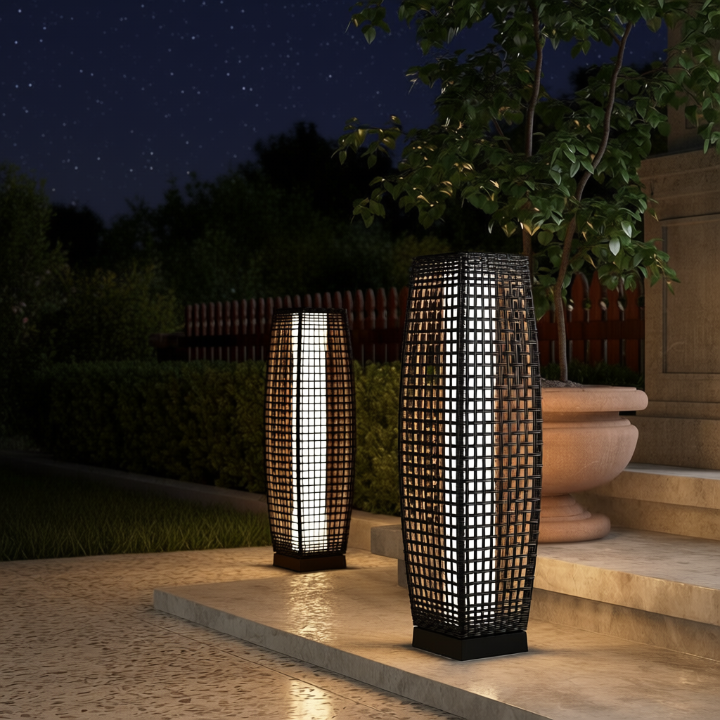 Solar Wicker Outdoor Floor Lamp