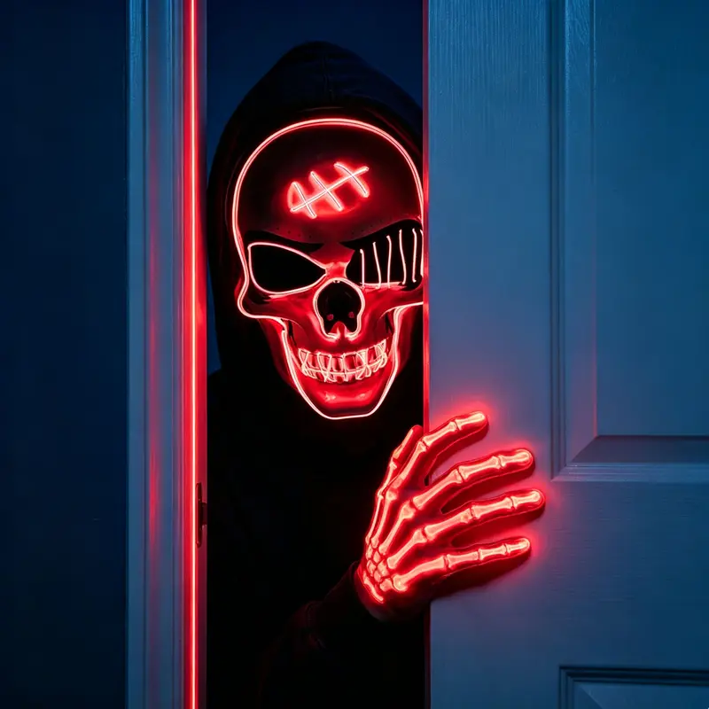 Halloween Themed Glow In The Dark LED Mask With Glowing Lights For Costume Party  