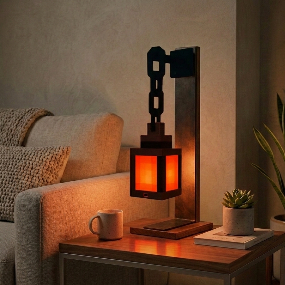 Pixel Minecraft Soul Lantern Night Lamp 16 Color RGB Rechargeable Light Remote Control Handmade