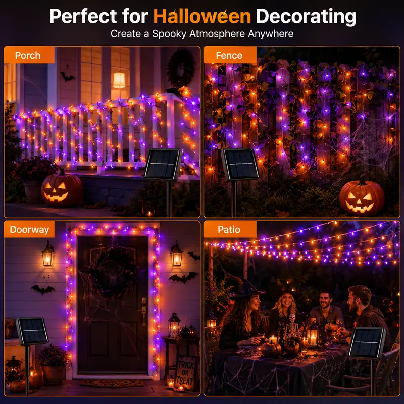 Pack Of 2 Halloween Solar LED String Lights Set With 8 Lighting Modes