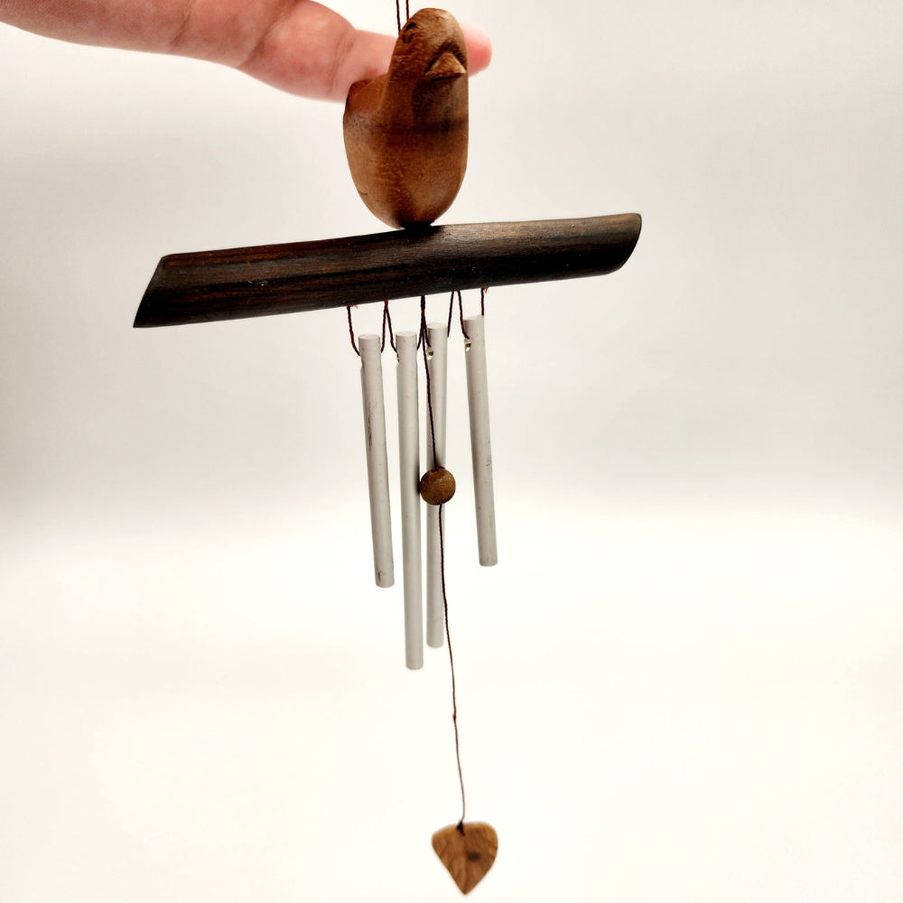 Handmade Wood Mini Wind Chime With Sparrow Song-Solar Wind LED Chime