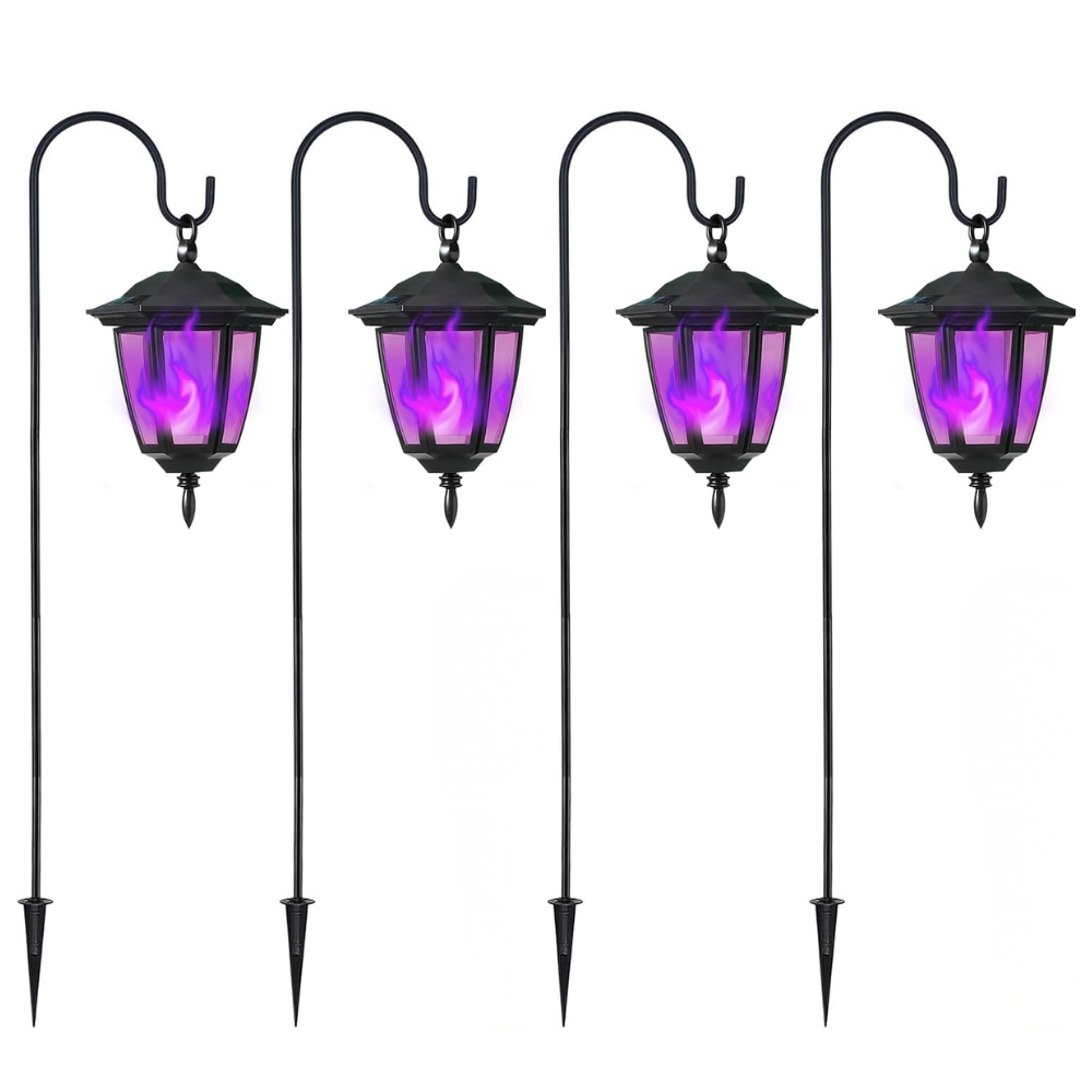 Solar Flame Hanging Lights With Shepherd Hooks For Outdoor Decor
