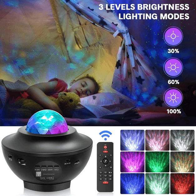 LED Galaxy Light Projector – Starry Night Light With Bluetooth Speaker-Solar Wind LED Chime