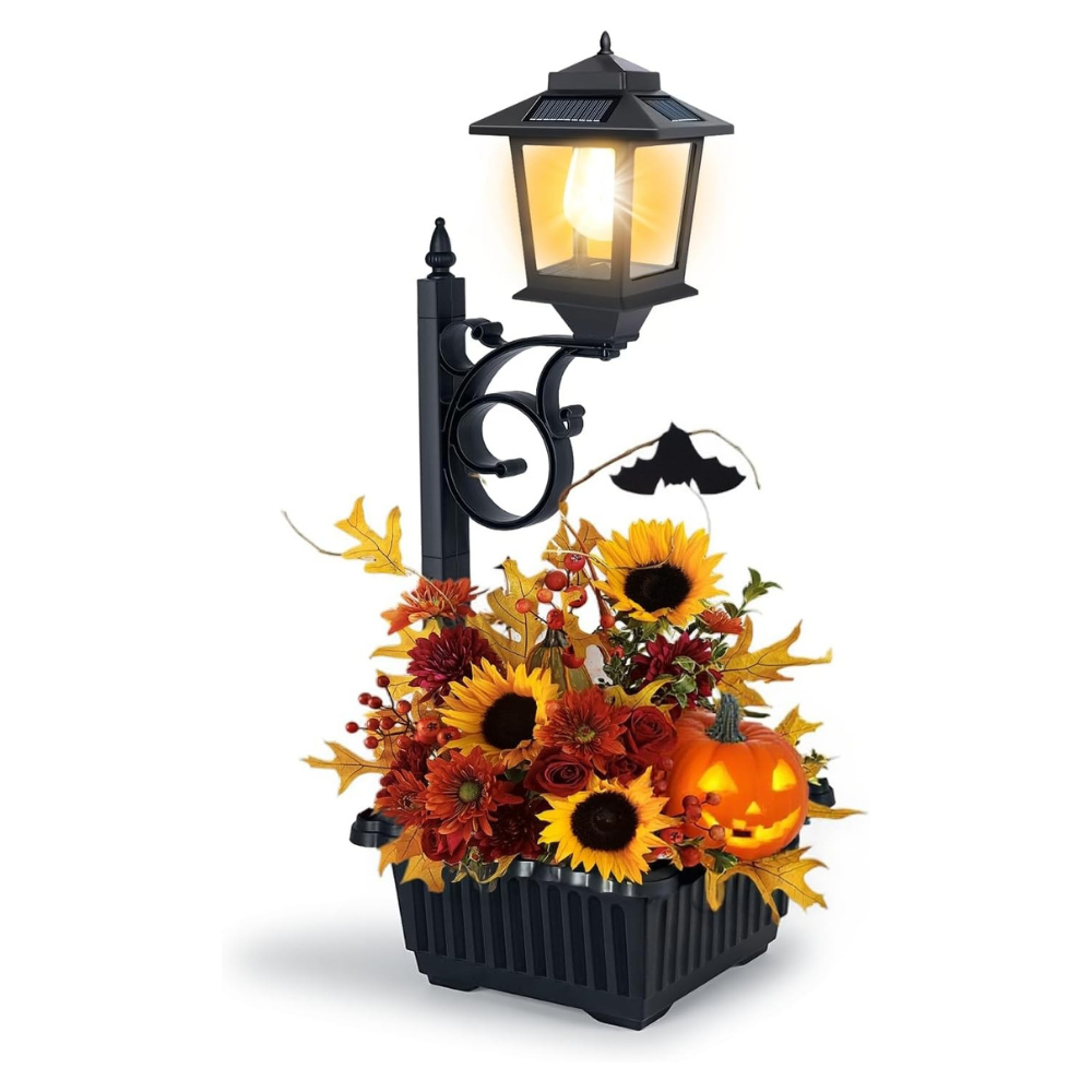 2 In 1 Outdoor Flower Pots With Solar Lamp Post Lights For Lawn and Patio