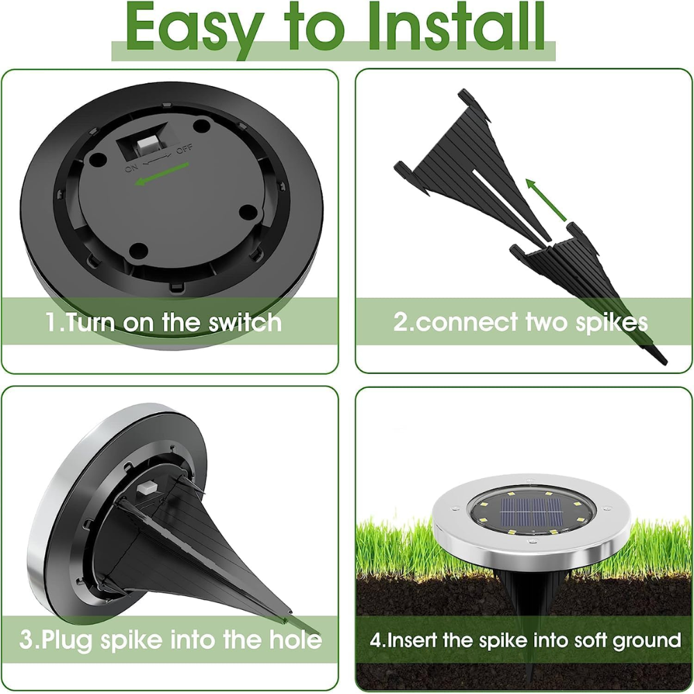 Pack Of 4 Solar Ground Lights Outdoor Waterproof Pathway