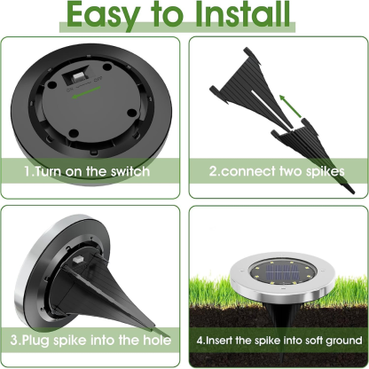 Pack Of 4 Solar Ground Lights Outdoor Waterproof Pathway