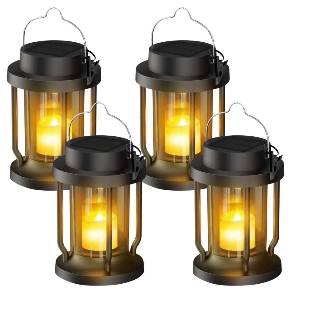 Hanging Solar Lantern With Flickering Flameless Candle For Garden