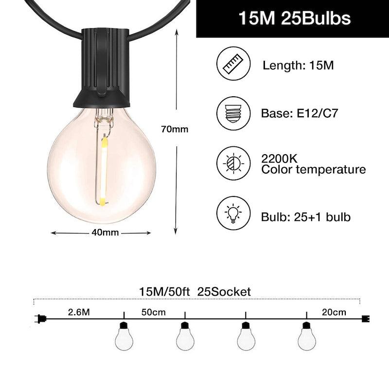 Fairy Outdoor Glass Bulbs – Elegant Chain Lighting-Solar Wind LED Chime