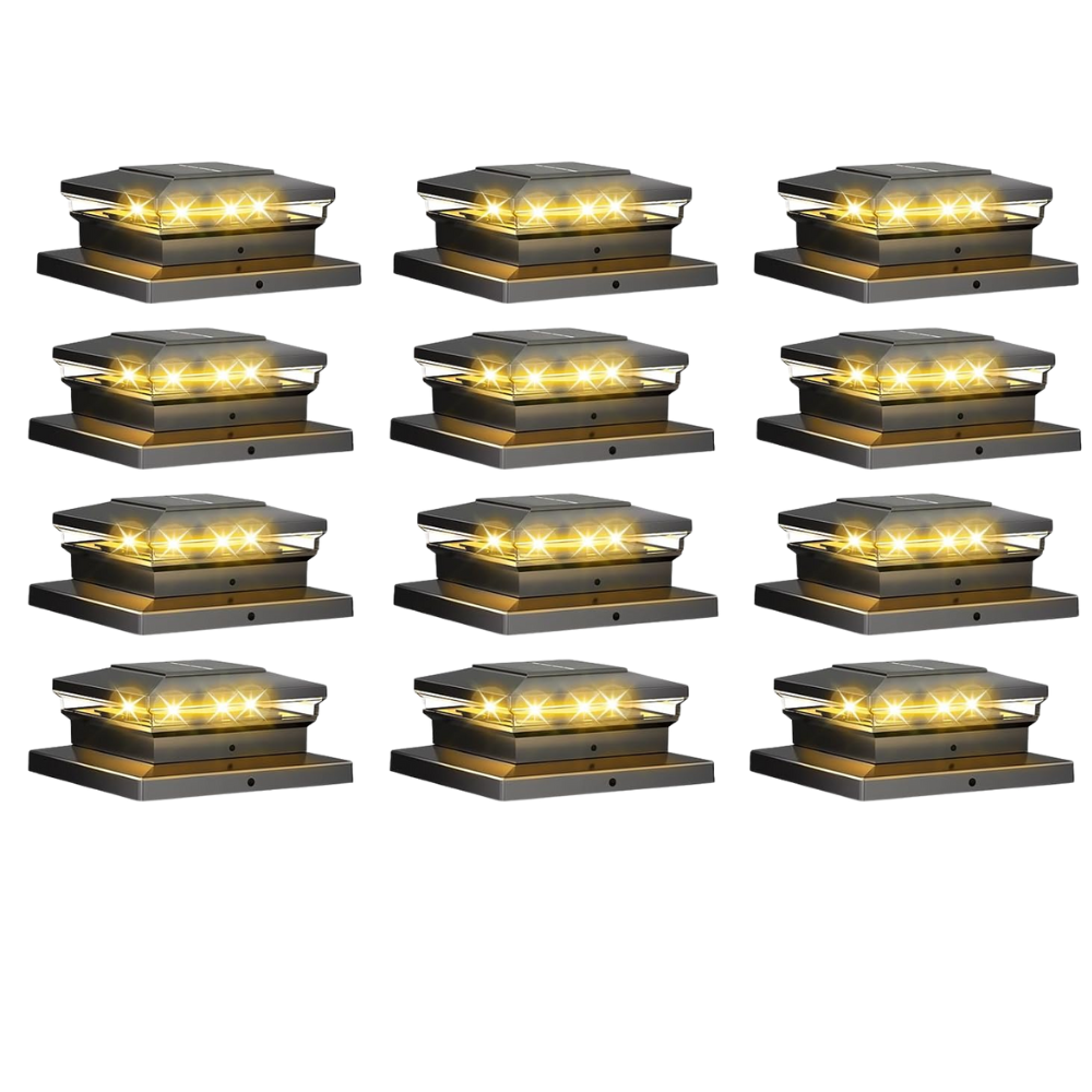 Pack Of 12 Solar Powered Post Cap Lights For Fence And Deck