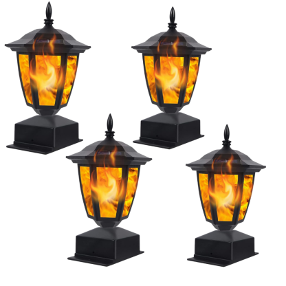 Solar Powered Flame Post Cap Lights For Outdoor Fence