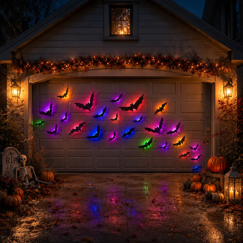 Halloween Themed 3D Bat Wall Sticker With LED Lights And Timer Remote