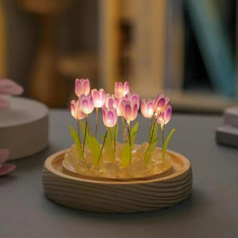 Glass Dome Tulip Lamp – Elegant Floral Night Light Decoration-Solar Wind LED Chime