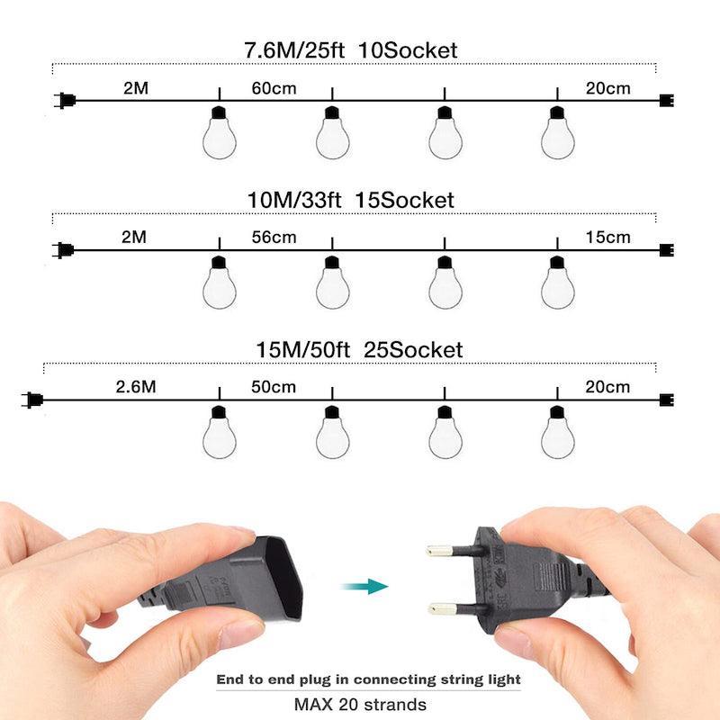 Fairy Outdoor Glass Bulbs – Elegant Chain Lighting-Solar Wind LED Chime