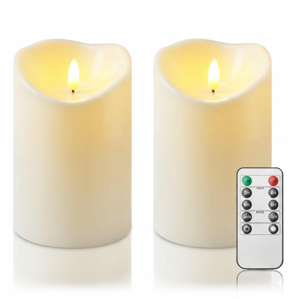 Pack Of 2 Flameless LED Pillar Battery Operated Candles With Remote Co