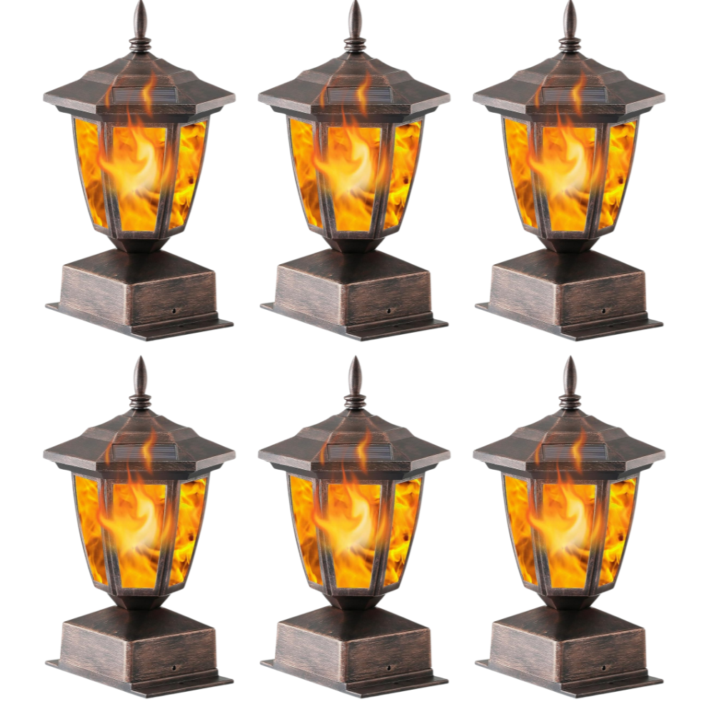 Solar Powered Flame Post Cap Lights For Outdoor Fence