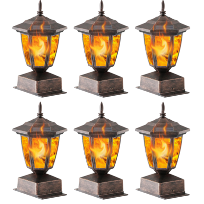 Solar Powered Flame Post Cap Lights For Outdoor Fence