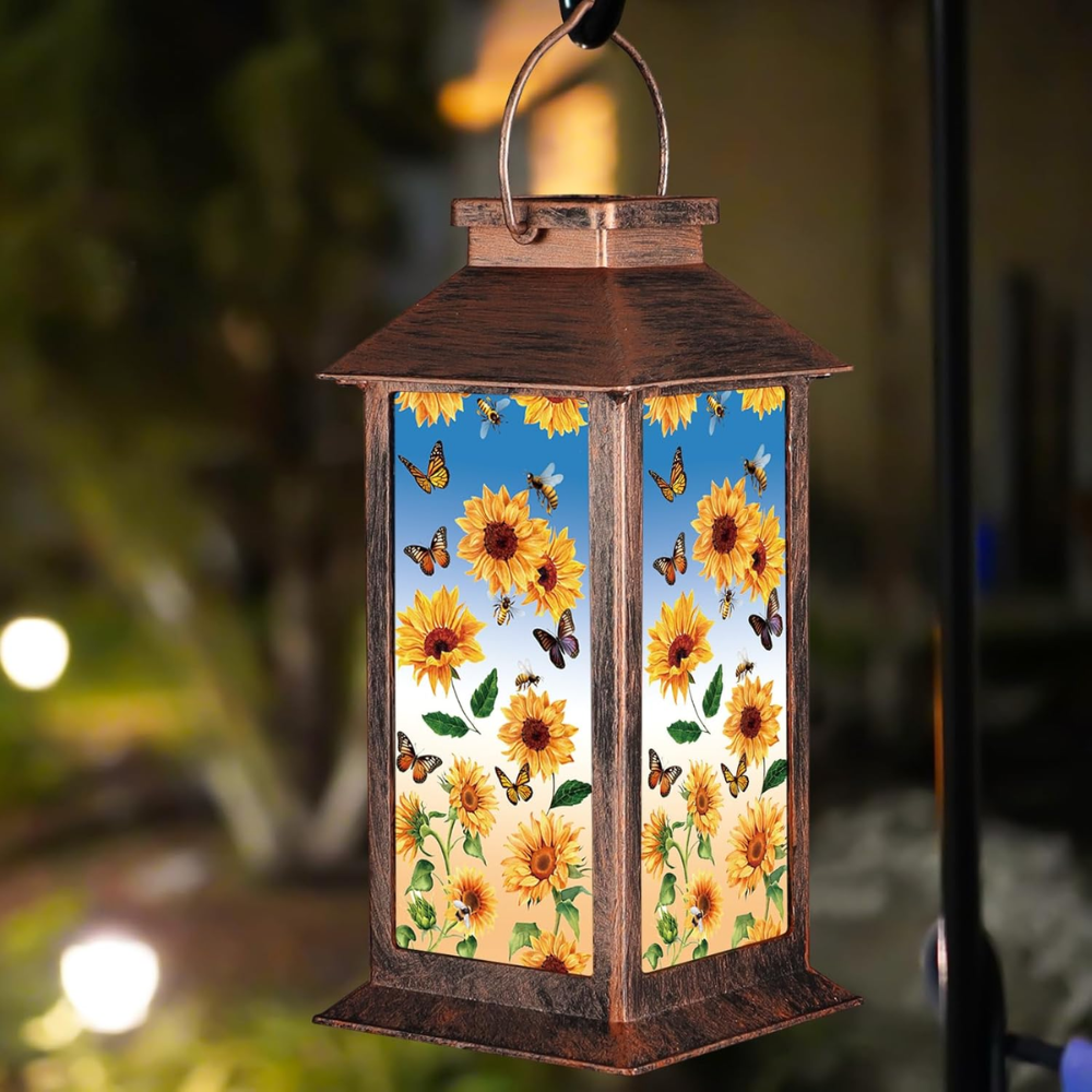 Waterproof Solar Lantern With Sunflower Butterfly Garden Decor