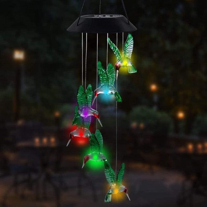 Hanging Hummingbird Wind Chime For Outdoor Decor-Solar Wind LED Chime