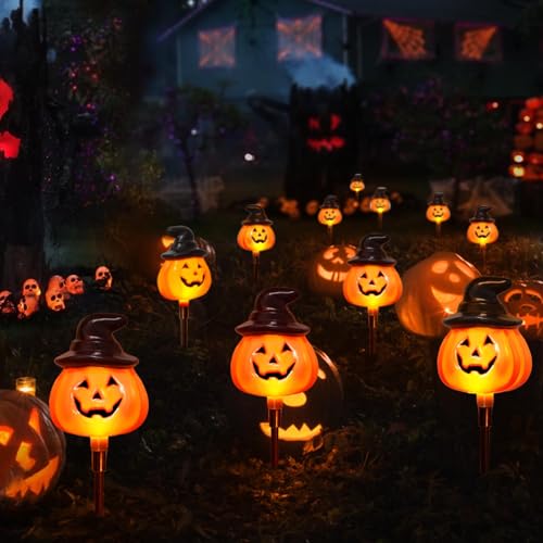 Pack Of 6 Solar Jack O Lantern Stake String Lights For Halloween Pathway Decor  