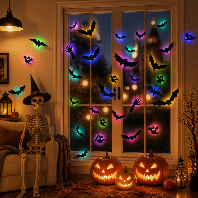 Halloween Themed 3D Bat Wall Sticker With LED Lights And Timer Remote