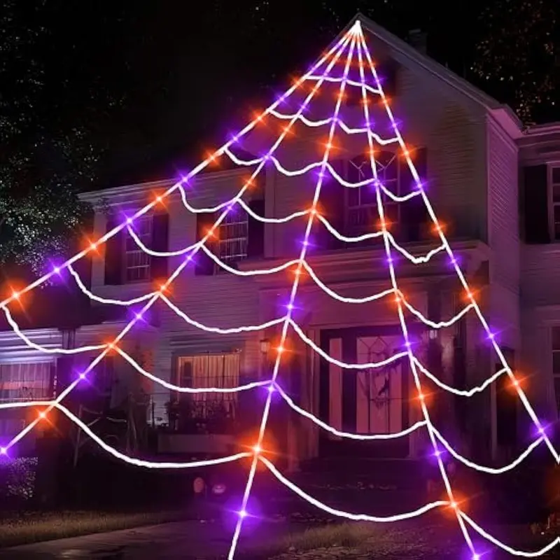 Halloween Themed Giant Triangular Spider Web LED Lights With 8 Lighting Modes