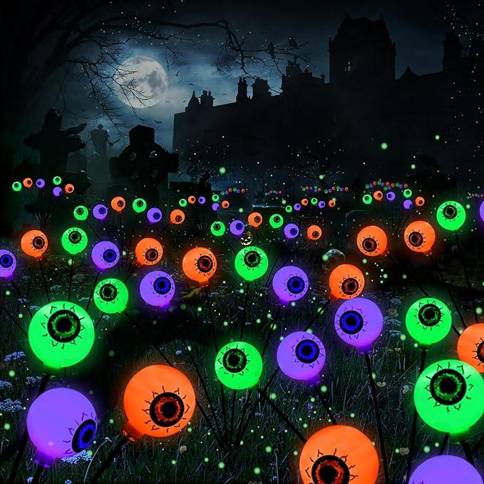 Halloween Themed 12 LED Solar Eyeball Lights Set With 2 Lighting Modes