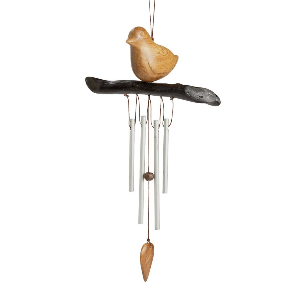 Handmade Wood Mini Wind Chime With Sparrow Song-Solar Wind LED Chime