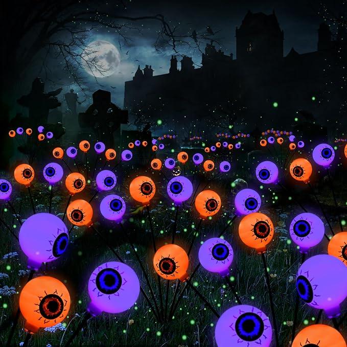 Halloween Themed 12 LED Solar Eyeball Lights Set With 2 Lighting Modes