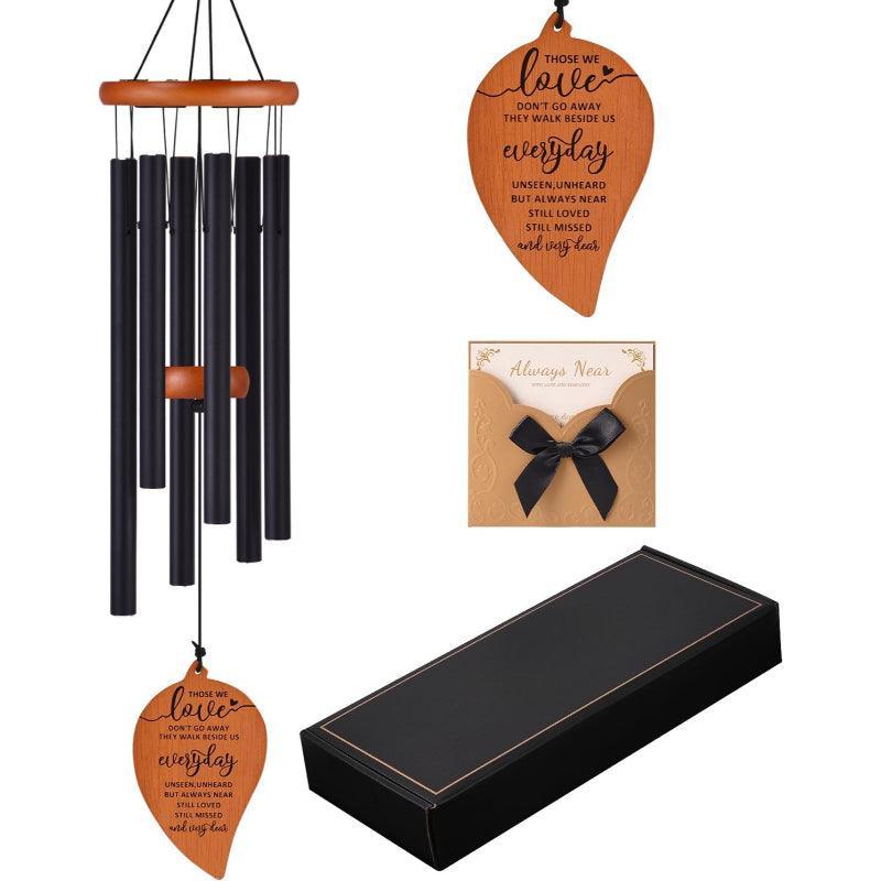 Memorial Wind Chime With Engraved Leaf Pendant-Solar Wind LED Chime