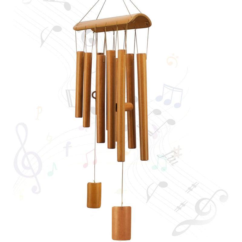 Wooden Wind Chime With Long Tubes For Outdoor Use-Solar Wind LED Chime
