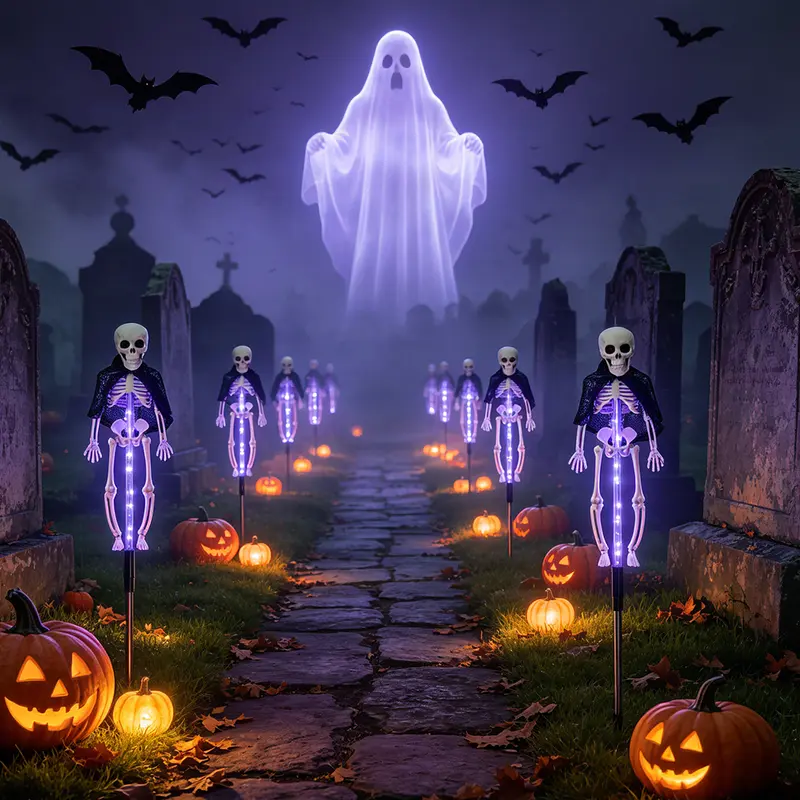 Pack Of 2 Halloween Themed Solar LED Stake Lights Set For Lawn And Porch Decor